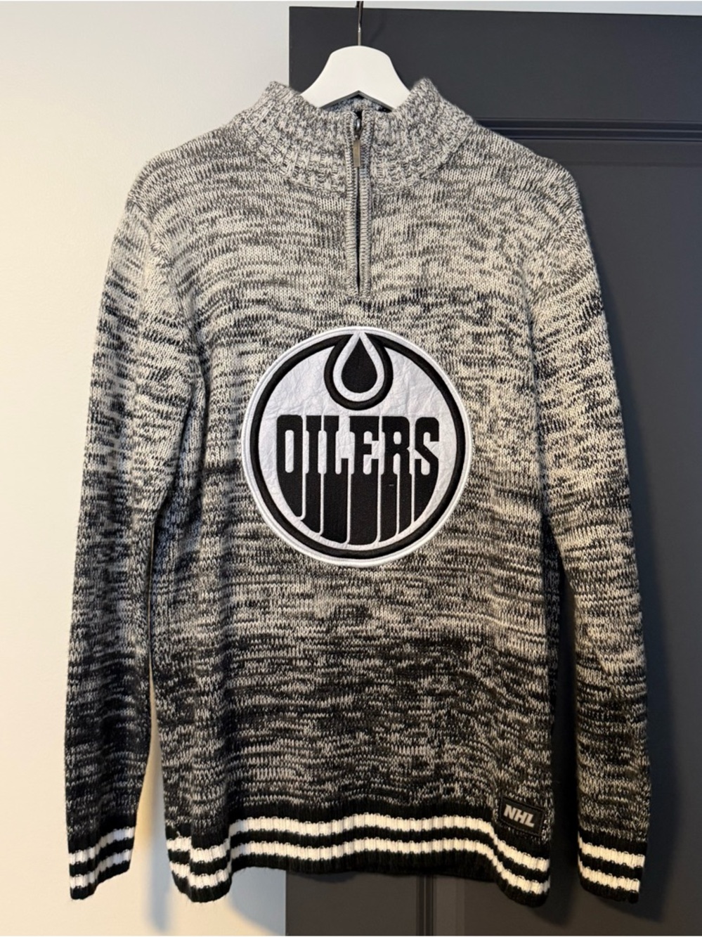 Official Licensed NHL Oilers Unisex Quarter-Zip Knit Sweater- (W/Lrg & M/Med)
